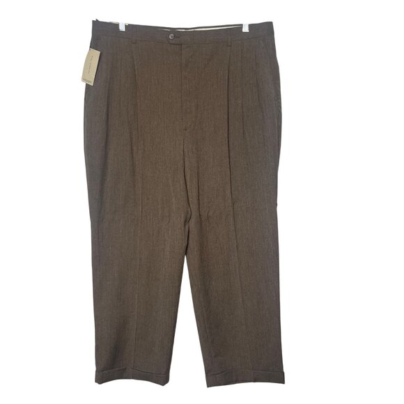 Haggar Black Label Dress Pants Mens 42 X 29 Brown Pleated Front Wool Blend New - Picture 1 of 15